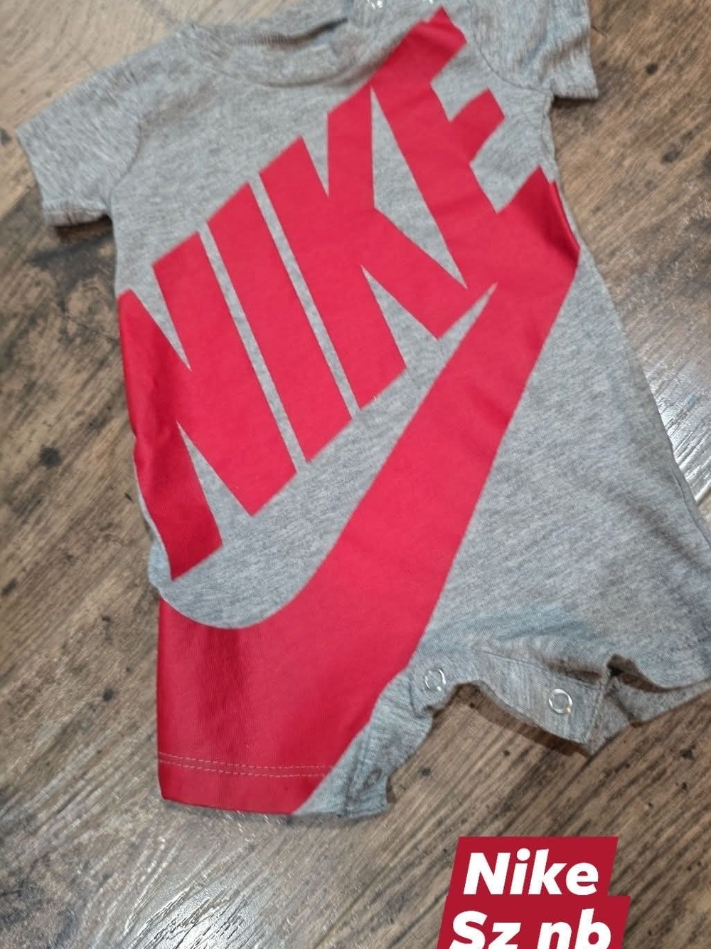 Nike Gray Romper with Red Accents Sz Newborn